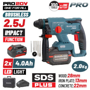 BORMANN Pro BBP5301X44CA Πνευματικό Σκαπτικό Μπαταρίας 20V,2x4Ah,Brushless,2.5J,SDS-Plus & Βαλίτσα