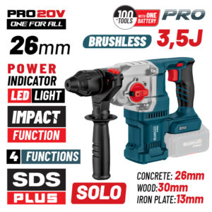BORMANN Pro BBP5315 Πνευματικό Σκαπτικό Μπαταρίας SDS-PLUS,Brushless 250V,3.5J,0-1150rpm,SOLO