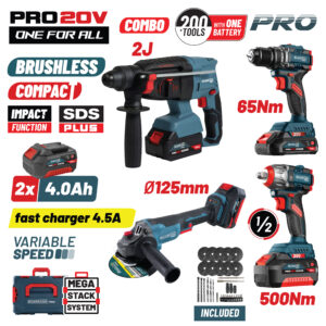 BORMANN Pro BBP5438X44T4CA Σετ Brushless Μπαταρίας,Δραπαν/βιδο,Γωνιακός Τροχός,Πνευματικό & Μπουλ/δο