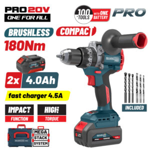 BORMANN Pro BBP5461X44CA Δραπανοκατσάβιδο Κρουστικό, Compact, Brushless Mπαταρίας 20V,Li-Ion,2x4.0Ah