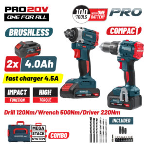 BORMANN Pro BBP5465X44T2CA Σετ Compact Brushless Κρουστικό Δραπανοκατσάβιδο & Μπουλονόκλειδο 2σε1